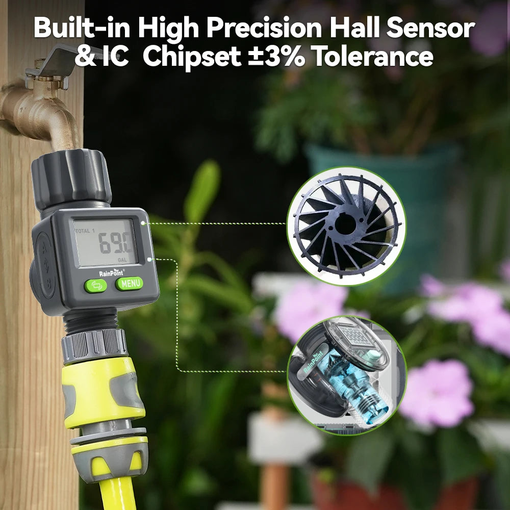 Rainpoint Digital Water Flow Meter RV Water Meter L/Gal For 3/4" Faucet Outdoor Garden Hose Watering Consumption Rate Irrigation