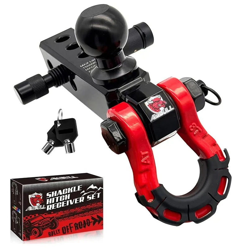 Three hole ball head trailer arm 2-inch base universal RV off-road rescue towing trailer black chrome ball head