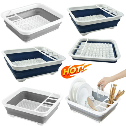 Foldable Dish Rack Kitchen Sink Basket Storage Water Leakage Plastic Tableware Bowl Dinnerware Drain Bowl Tray Home Drying Rack