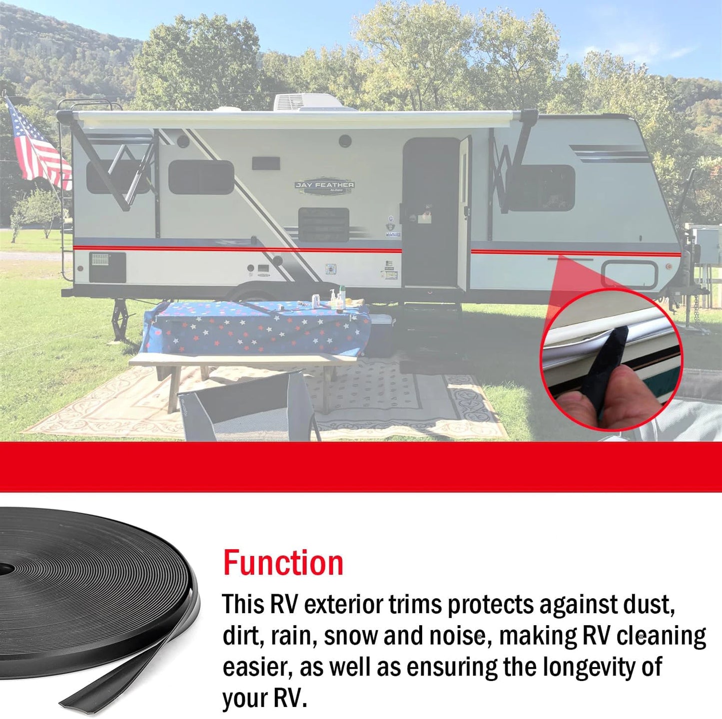 RV Insert Molding Trim, Trim Insert 1in, Travel Trailer Screw Cover Trim, Door Corner Seal, 100Ft Camper Exterior Trim