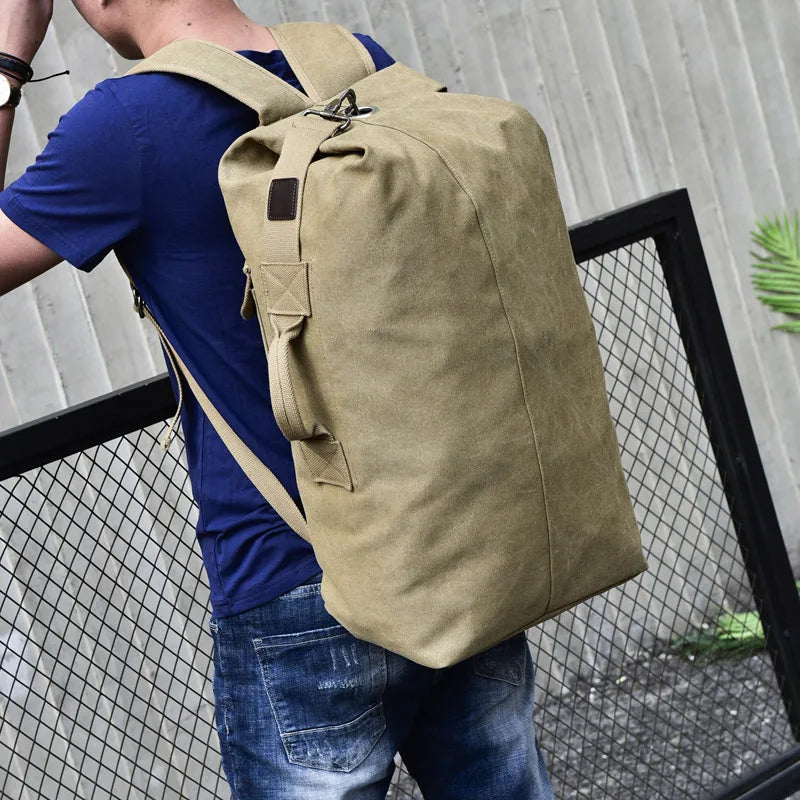 Large Capacity Outdoor Travel Backpack – Lightweight Canvas Bucket Bag
