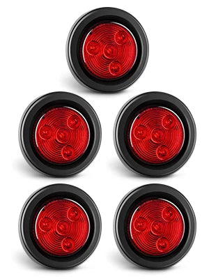 5PCS Red Round Trailer LED Marker Clearance Light 4 LED Flush Mount with Plug Grommet Pigtail Hardwired for Trailer Truc