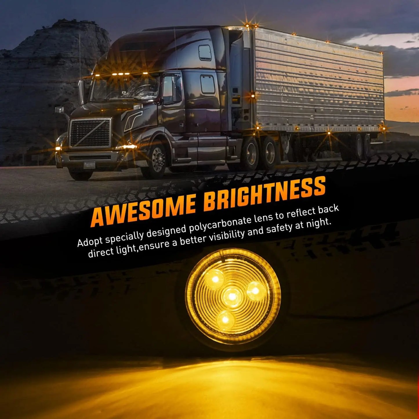 5PCS Red Round Trailer LED Marker Clearance Light 4 LED Flush Mount with Plug Grommet Pigtail Hardwired for Trailer Truc