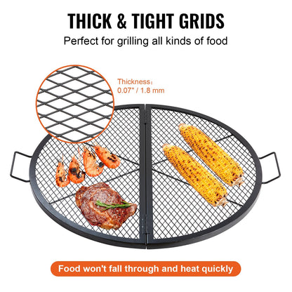 VEVOR X-Marks Fire Pit Grill Grate, Foldable Round Cooking Grate, Heavy Duty Steel Campfire BBQ Grill Grid With Handle And Support X Wire, Portable Camping Cookware For Outside Party, 36 Inch Black
