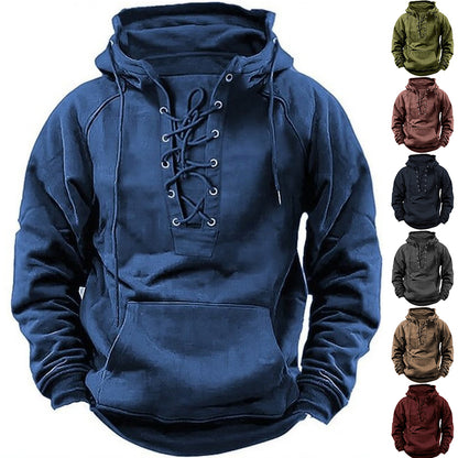 Lace-up Hoodie Casual Sports Pocket Sweatshirt Men's Long-sleeved Top Clothing
