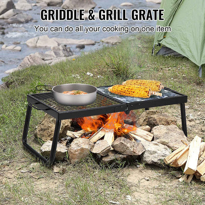 VEVOR Folding Campfire Grill – Heavy Duty Steel Mesh Grate with Legs & Carry Bag
