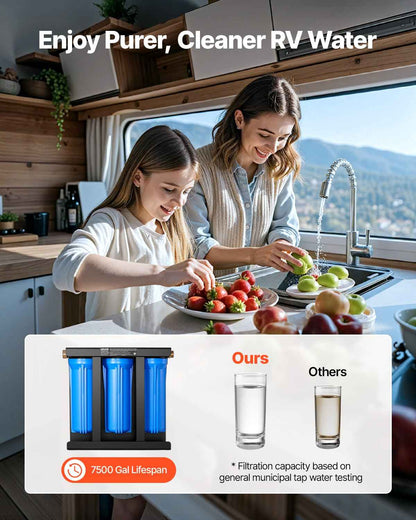 3-Cartridge RV Water Filtration System with Bracket