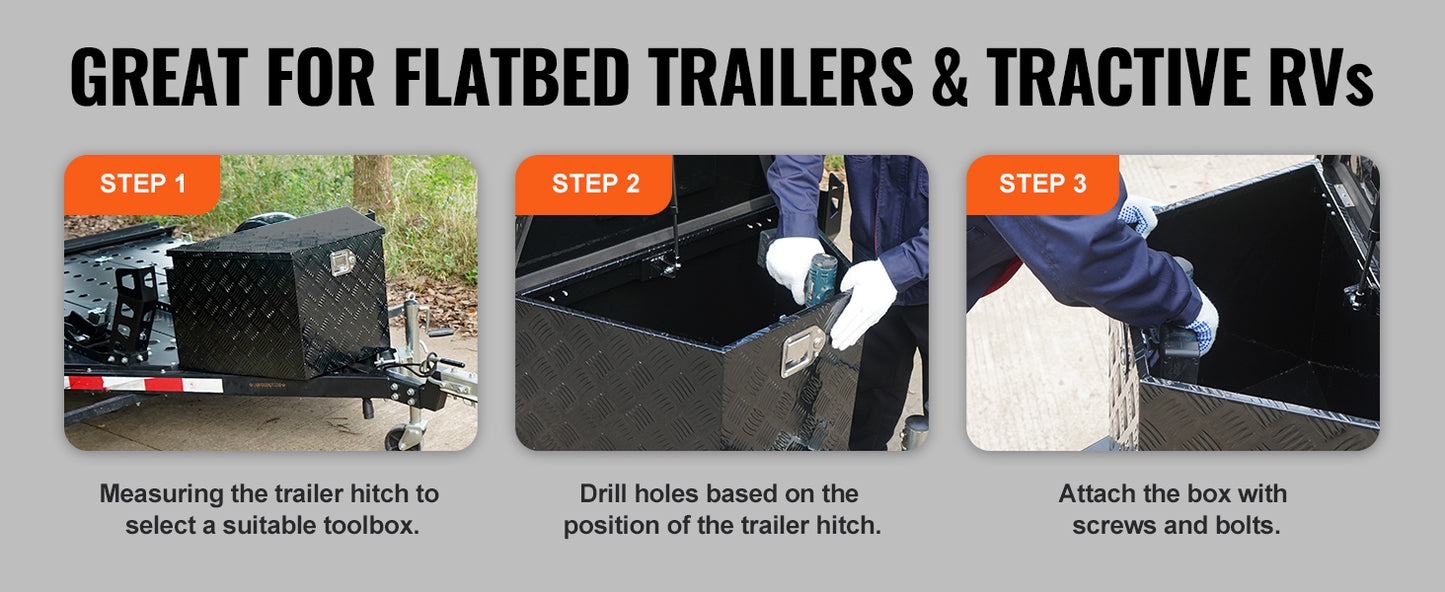 SucceBuy Trailer Tongue Box, Aluminum Alloy Diamond Plate Tongue Box Tool Chest, Heavy Duty Trailer Box Storage for Pickup Truck